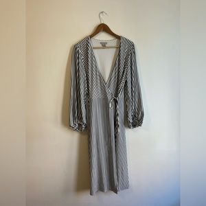 H&M - Jersey Wrap Dress - Cream/Black Stripe - L